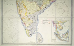 Mapa do Sul da Índia Britânica, 1872 (litografia a cores)